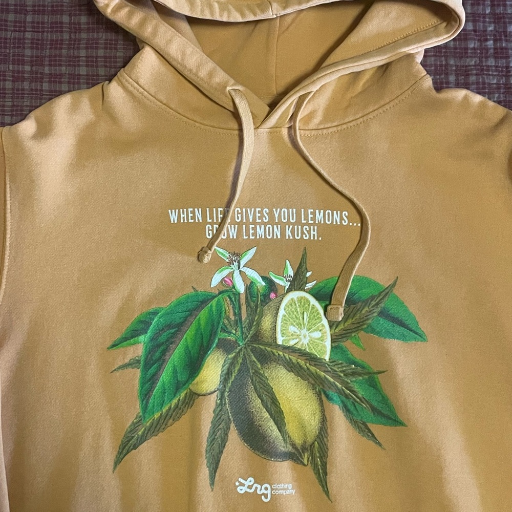Mustard Yellow LRG Hoodie with Lemon Kush Graphic